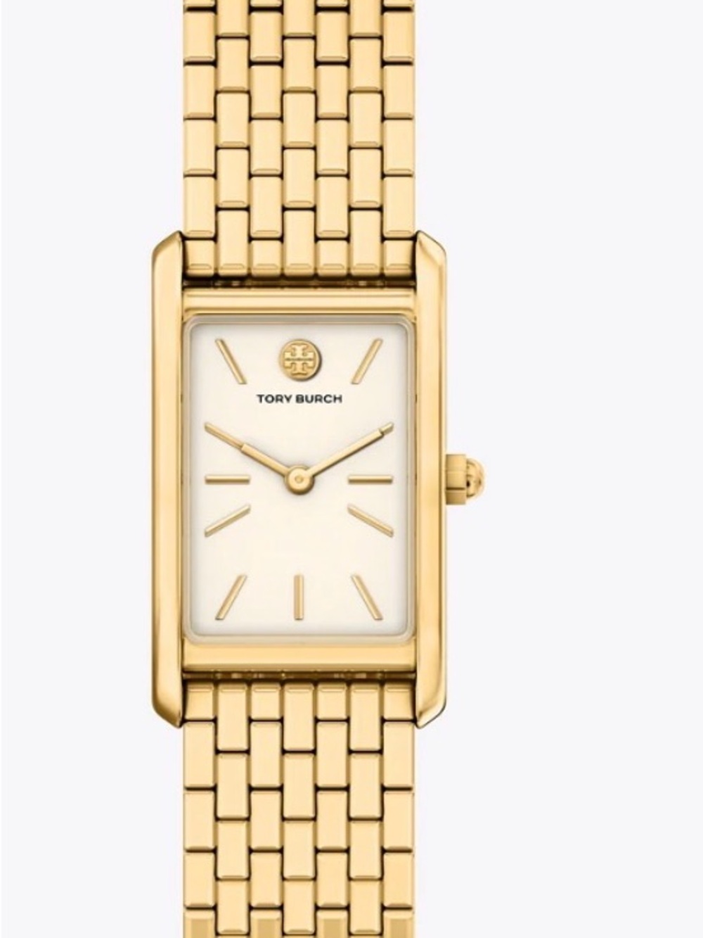 Tory Burch Gold Tone Rectangular Bracelet Watch with Ivory Dial